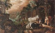 Herders resting and watering their animals by a set of ruins, Roelant Savery